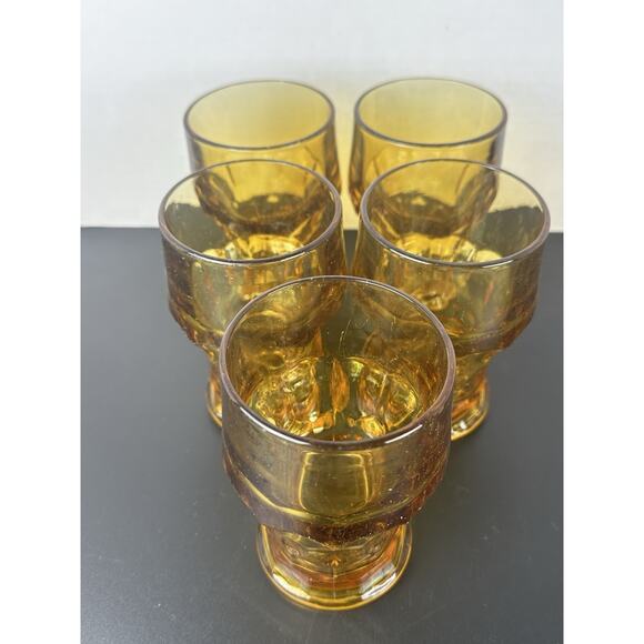 Hazel Atlas Amber Georgian Honeycomb Juice Glass 5 pc Set 1957 Made in USA 5” - Picture 1 of 5